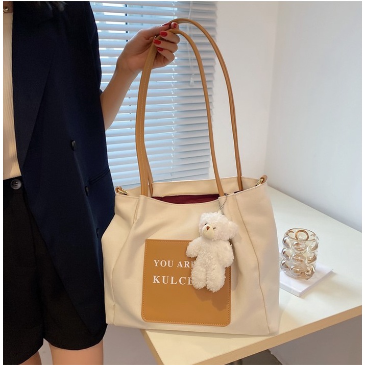 Túi tote vải cavan - túi xách nữ đeo vai, size to, phong cách vintage, retro - Tặng kèm móc khóa gấu - TX017
