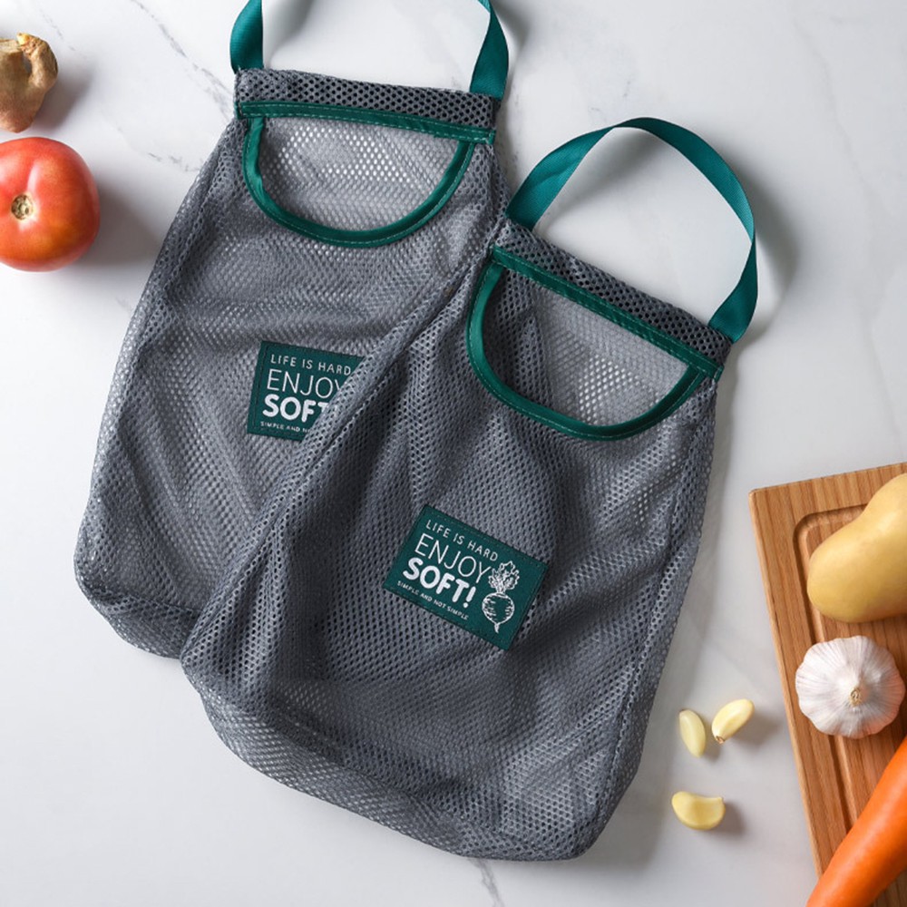 Túi Treo Rau Củ - Lưu Trữ Hành Tỏi Tránh Mốc Lưới Đan ENJOY SOFT, Màu Xanh Xám, Hình Tháp