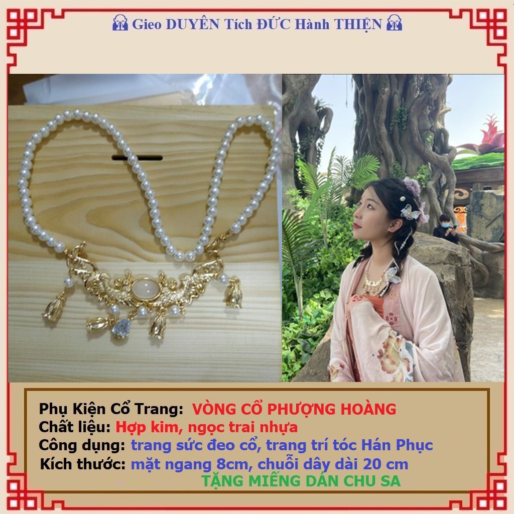 Phụ kiện cổ trang, vòng cổ Phượng Hoàng, ngọc màu TRẮNG - PHONG THỦY LIÊN HOA