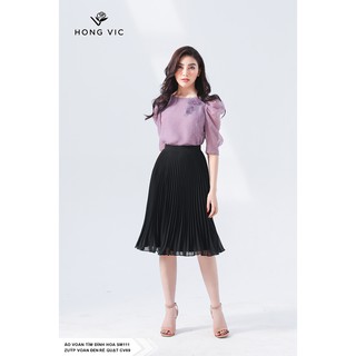 Áo voan nữ thiết kế Hongvic tím đính hoa SM111
