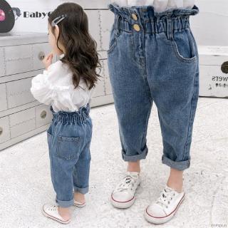 Children Girls Casual Elastic Waist Jeans Denim Pants Bottoms