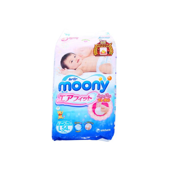 combo 2 túi Tã dán Moony Size L 54 Miếng (Cho bé 9 đến 14Kg)