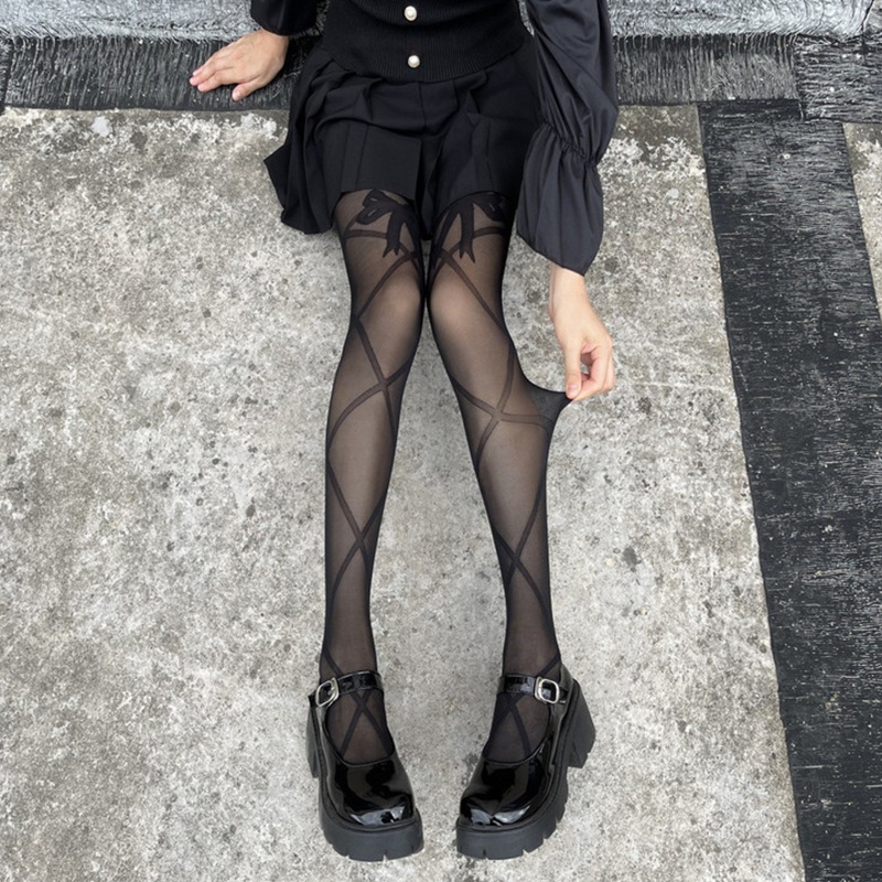 Xiangbao Quần Tất Dây Mỏng In Hình Xăm Phong Cách Lolita Gợi Cảm Cho Nữ