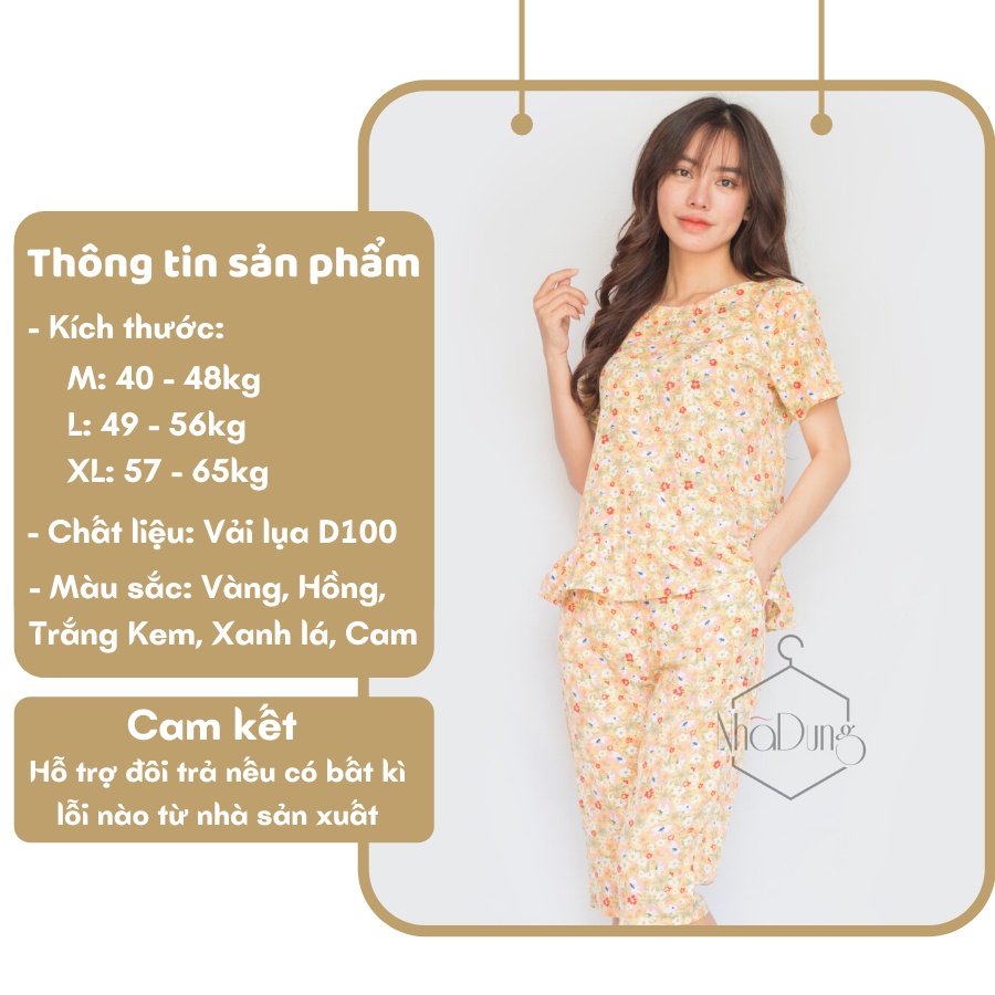 Đồ bộ nữ mặc nhà lửng basic lụa cao cấp in họa tiết hoa nhí dễ thương Nhã Dung Store siêu mát đủ size dưới 65kg