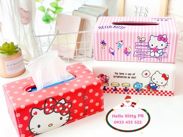 Hộp đựng khăn giấy da PU Hello Kitty