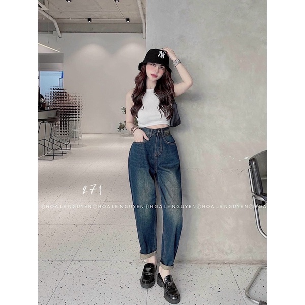 Quần baggy jeans ( bò ) Domi lưng siêu cao hàng chuẩn xịn nhe ạ ( hình thật 100%)