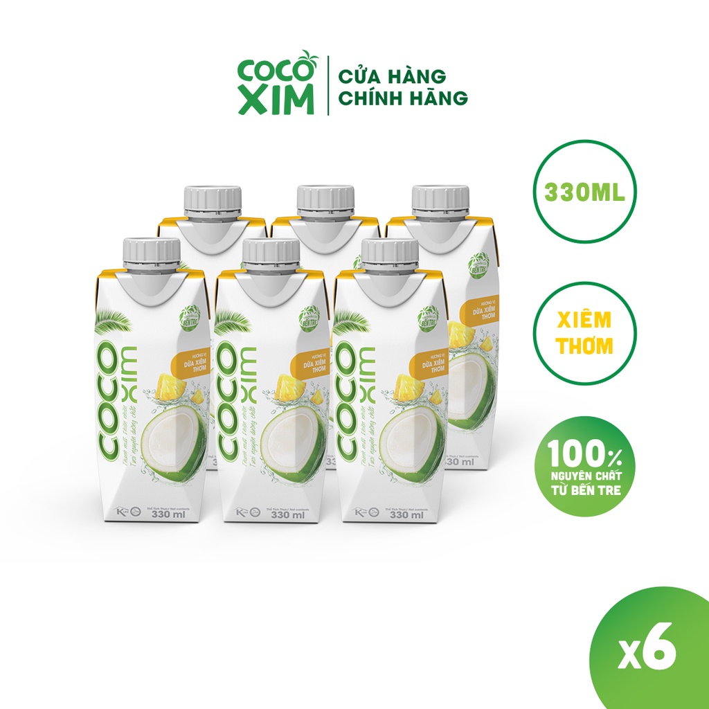 COMBO 6 Hộp Nước dừa đóng hộp Cocoxim Thơm dung tích 330ml/Hộp