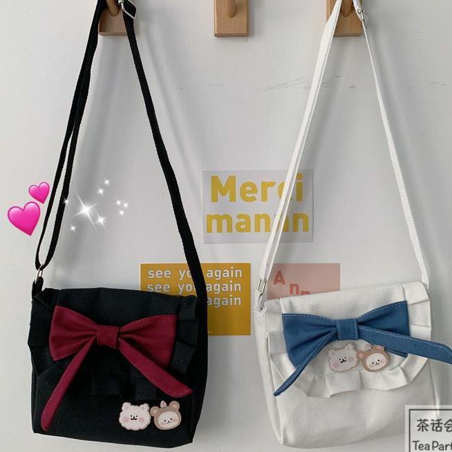 Túi vải đeo vai đính nơ phong cách lolita Nhật Bản túi đeo vai ngọt ngào của nữ sinh túi jk