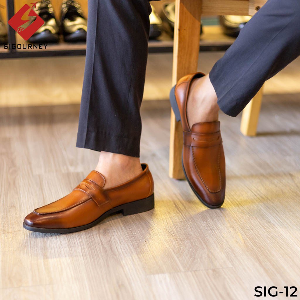 Giày tây nam cao cấp may thủ công bằng da bò nguyên tấm SIGOURNEY SIG-12 màu nâu Bảo hành 18 tháng
