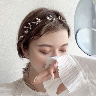 Super fairy pearl leaf headband necklace dual-use ins retro court choker out tied hair band hair accessories female