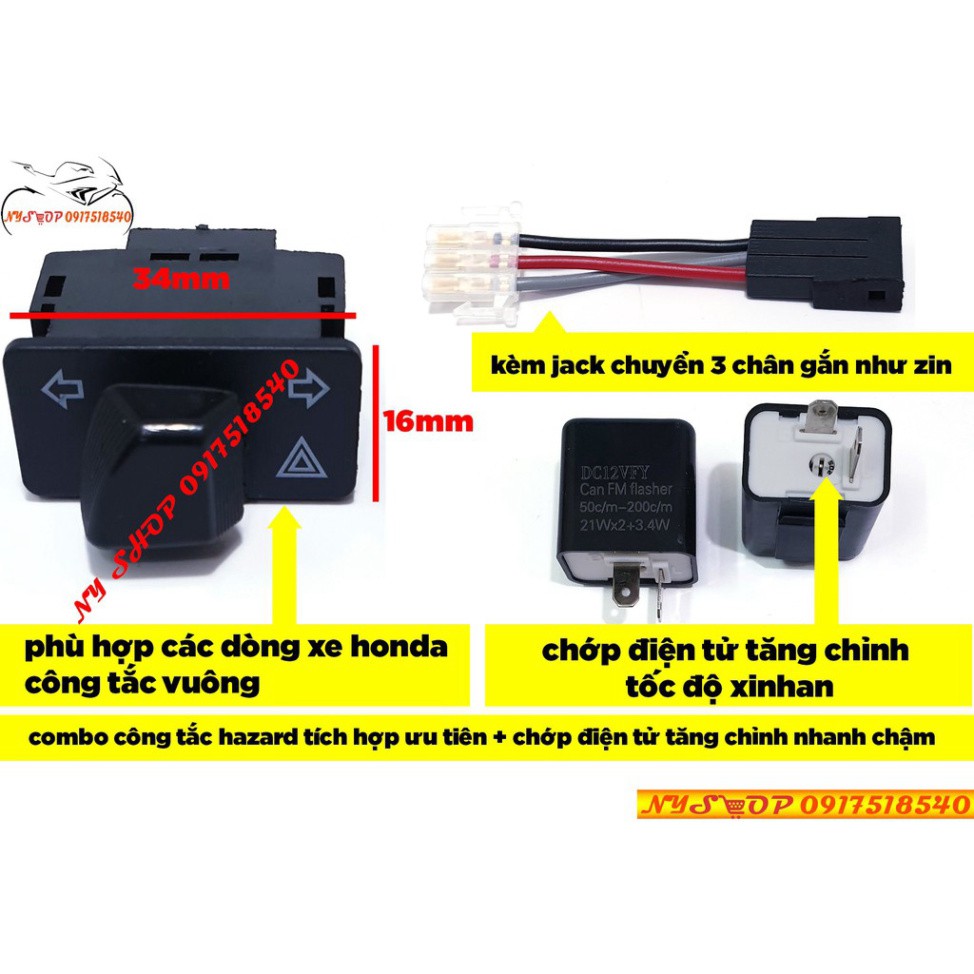 COMBO Công Tắc Xi Nhan Tích Hợp Ưu Tiên HAZARD Chế Các Loại Xe Honda, Yamaha
