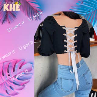 [Có sẵn - ảnh thật] - Áo croptop đen, dài tay lưng cao hở lưng sexy, cá tính