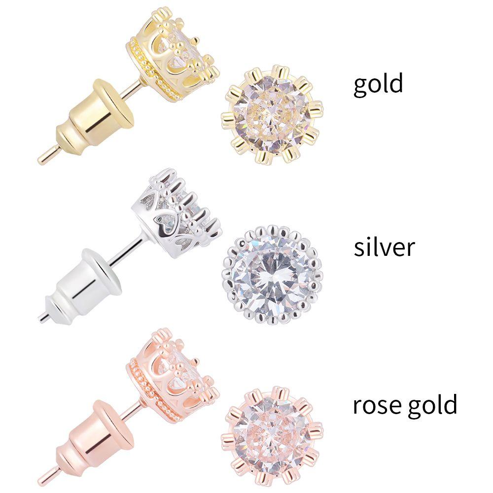 1 Đôi Bông Tai Hình Vương Miện Đính Đá Zircon Thời Trang Cổ Điển Cho Nam Và Nữ