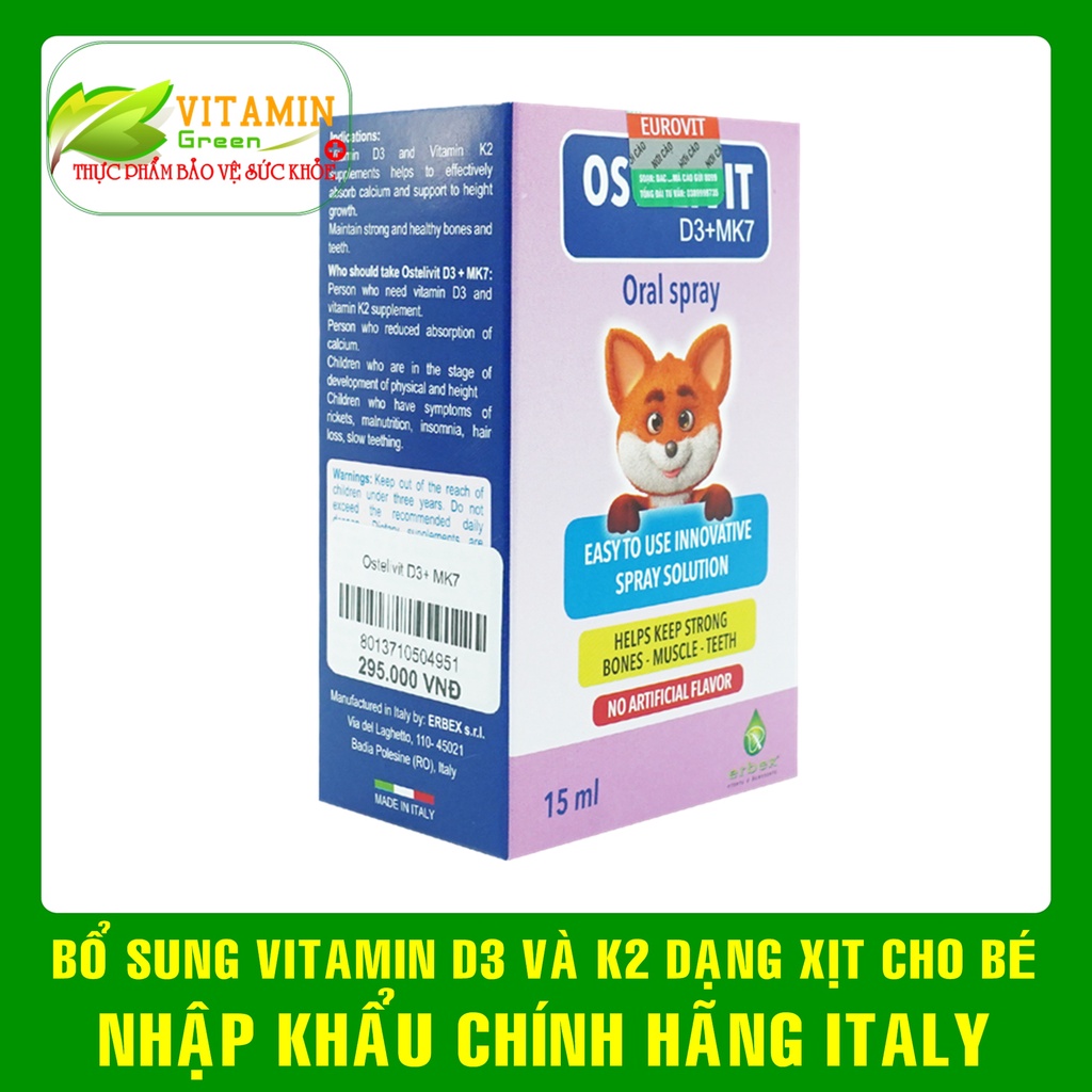 Vitamin D3 K2 MK7 dạng xịt cho bé OSTELIVIT D3+MK7 hỗ trợ tăng chiều cao, kích thích mọc răng | Nhập khẩu chính hãng Ý