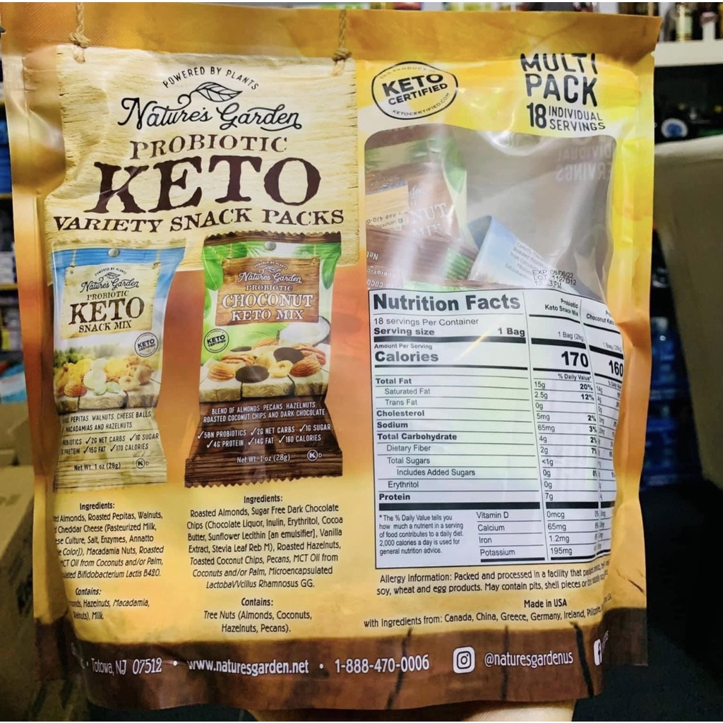 Hạt tổng hợp Nature’s Garden Probiotic KETO Variety Snack Packs