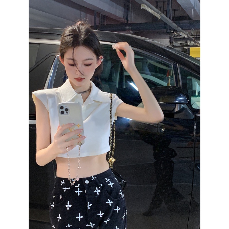 QKOOLE  Áo Thun Croptop Nữ Tay Ngắn Màu Trơn Phong Cách Hàn Quốc