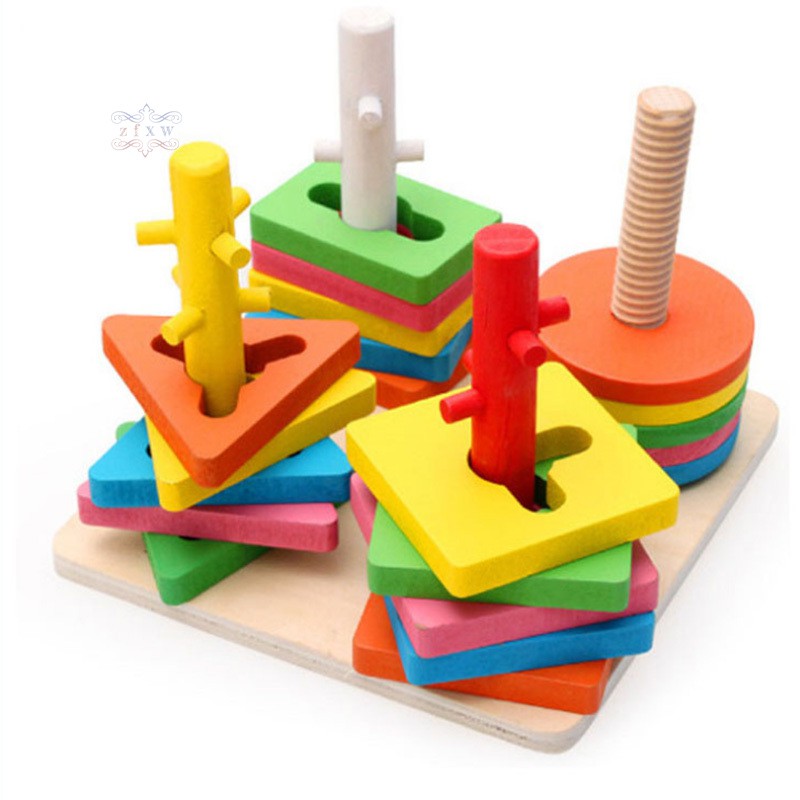 Bộ đồ chơi hình học bằng gỗ giáo dục bé