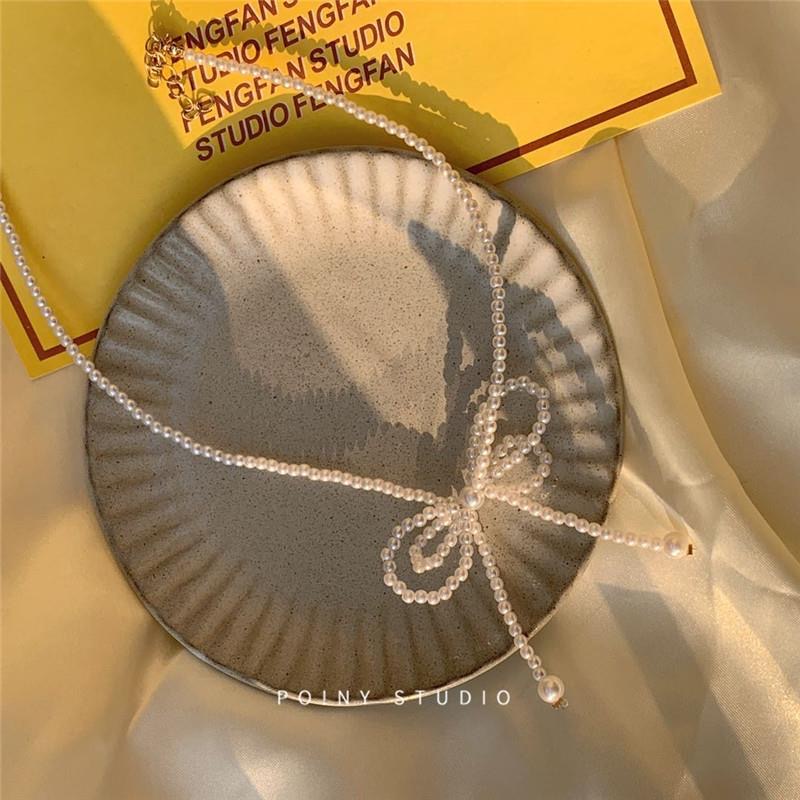 Vòng cổ choker mặt nơ ngọc trai nhân tạo phong cách retro Hàn Quốc thanh lịch thời trang làm quà tặng cho nữ