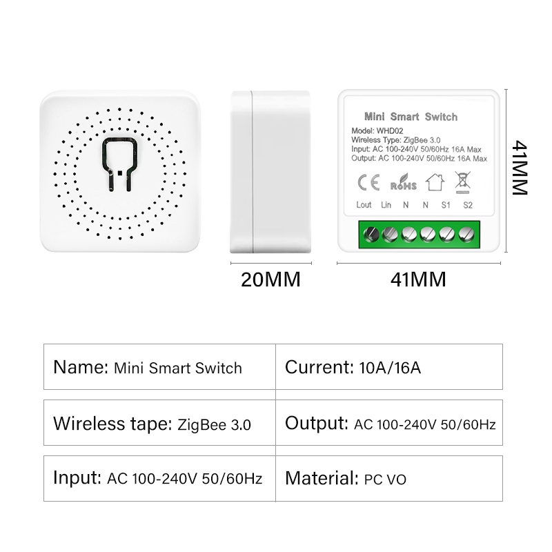 Công tắc thông minh Tuya Basic, kết nối Zigbee, App Smart Life hoặc Tuya.