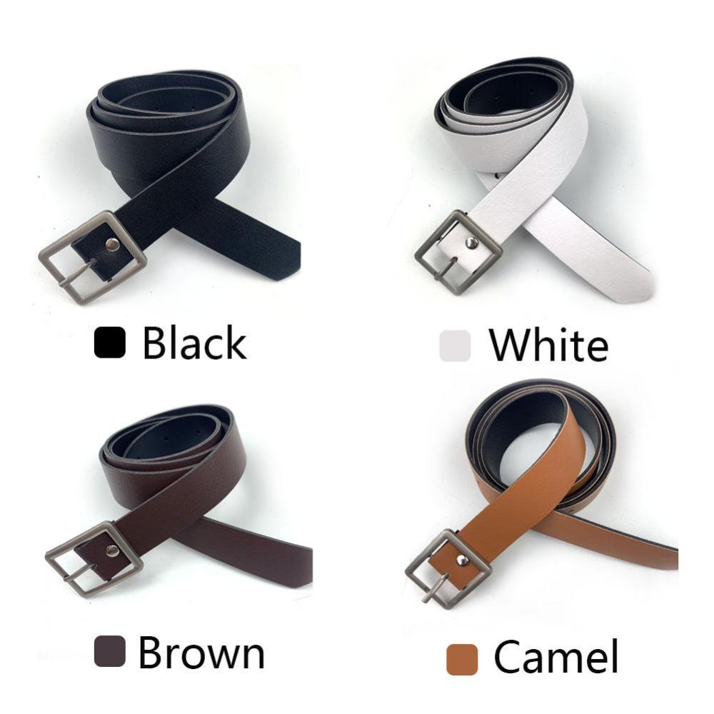 Thắt Lưng Da Màu Trơn Khóa Tròn / Vuông Bằng Hợp Kim Co Giãn Thời Trang Cho Nam Và Nữ J7P9