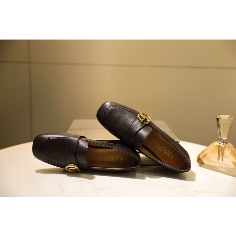 Giày tây lười mũi vuông cho nữ thương hiệu Gucci GC da thật cao cấp