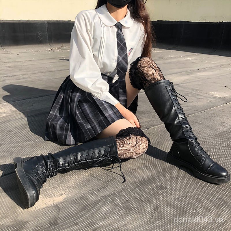 DR. MARTENS Tất Ren Cao Qua Gối Màu Trắng Phong Cách Lolita