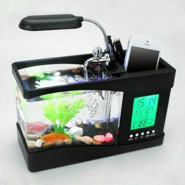 BỂ CÁ MINI 3IN1 SIÊU DỄ THƯƠNG KÈM ĐỒNG HỒ (TẶNG SỎI MÀU VÀ CÂY)(MÀU ĐEN)