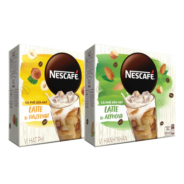 Combo 2 hộp Cà phê hòa tan NESCAFÉ Latte Sữa Hạt Vị Hạt Phỉ và Hạnh Nhân(240g/hộp)