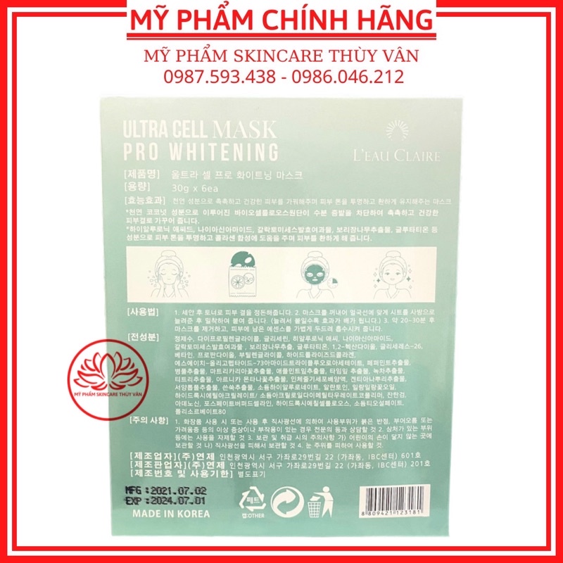 1 Miếng Mặt Nạ Cấp Ẩm Trắng Da Hàn Quốc Chính Hãng LEAU CLAIRE 30g