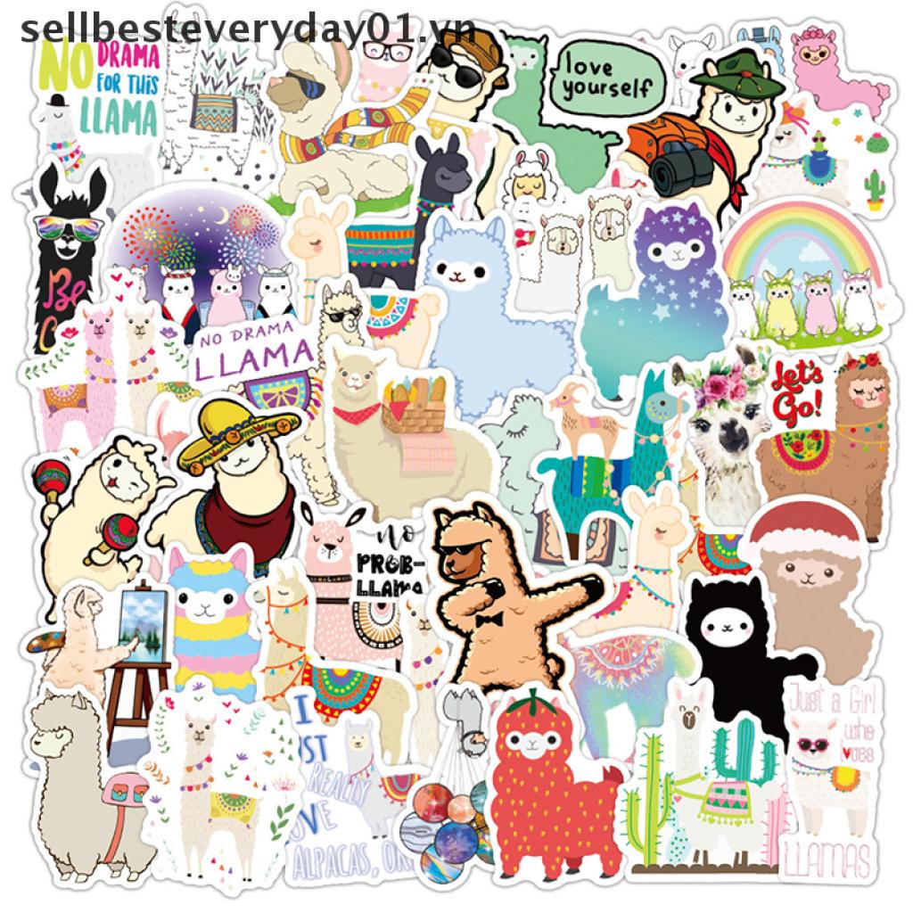 【sellbesteveryday01.vn】 50PCS Llama Alpaca Cute Sticker Kawaii Cartoon Camel Sheep Animal Stickers .