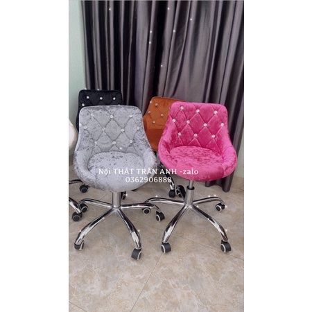 Ghế nail, spa Nỉ Nhung Đính đá chân bánh xe xoay