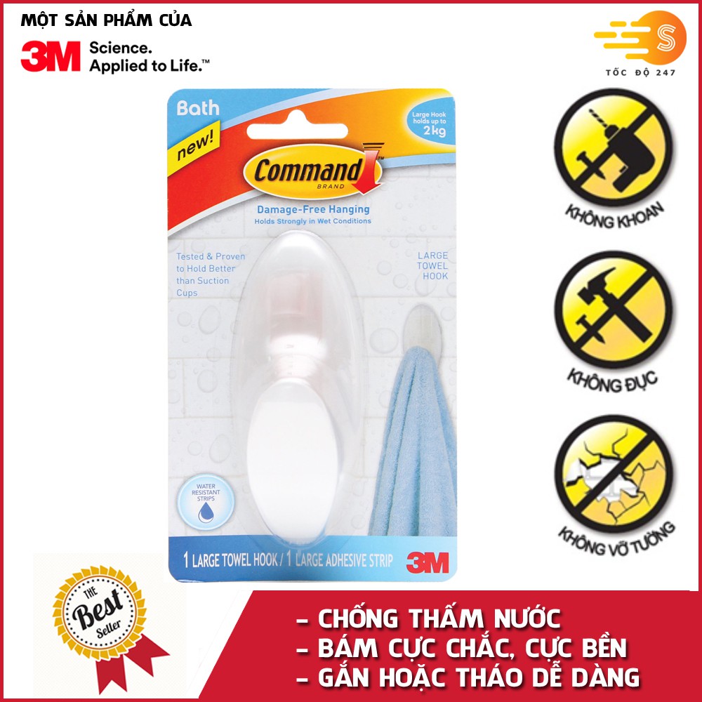 Móc treo đồ dán tường cường lực siêu dính chống thấm nước 2kg Command 3M Bath17