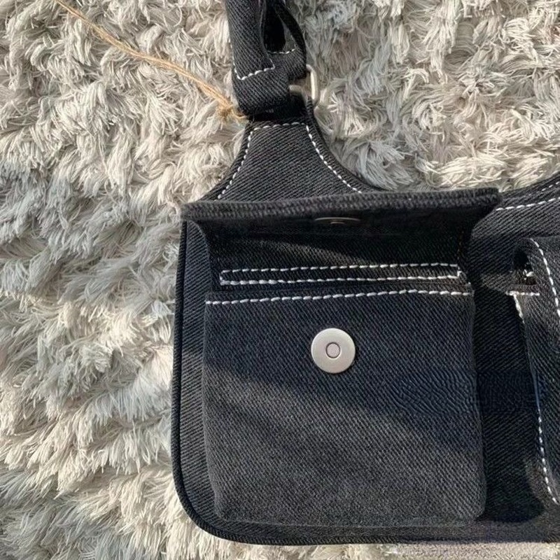 Túi đeo vai IELGY vải denim hai ngăn cỡ nhỏ phong cách cổ điển