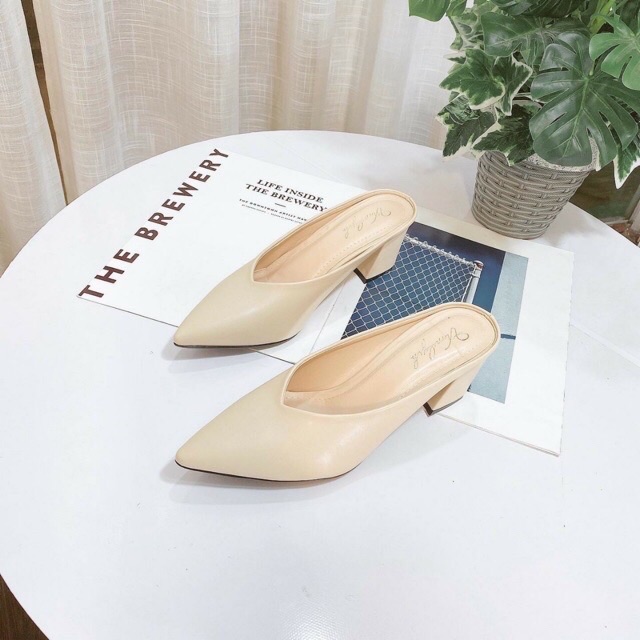 [SẴN] DÉP BÍT MŨI ĐƠN GIẢN GÓT VUÔNG CAO 5P