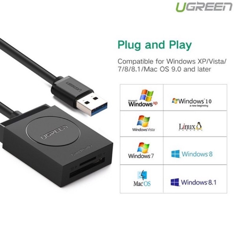 Đầu đọc thẻ USB 3.0 hỗ trợ SD/TF Ugreen 20250
