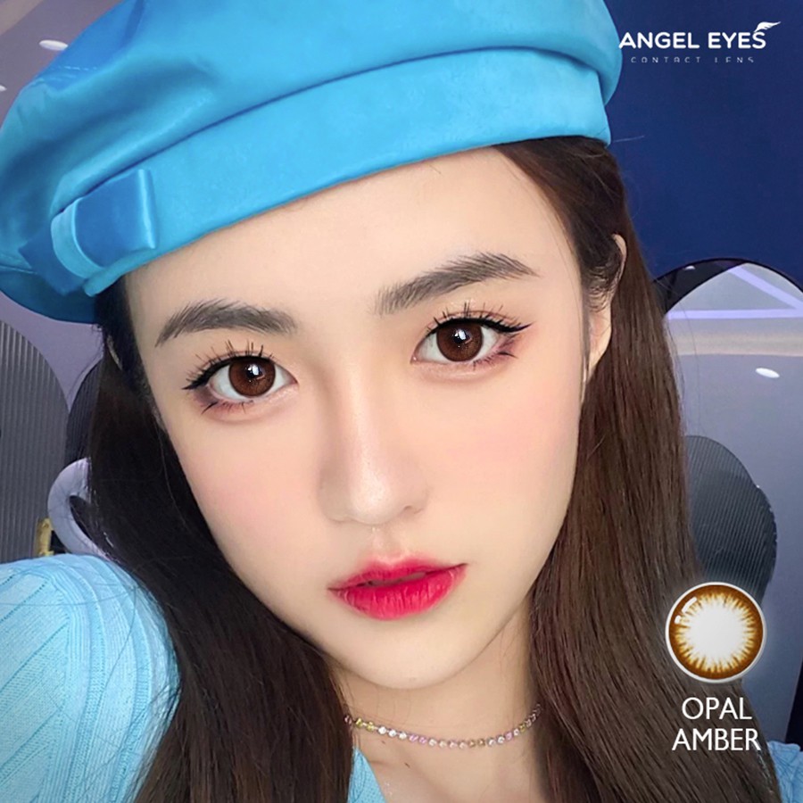 Lens nâu tự nhiên Opal Amber thương hiệu Angel Eyes chất liệu Silicone hydrogel đường kính 14.2 có độ