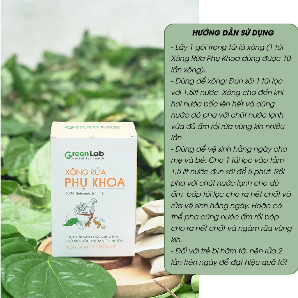 Xông Rửa Phụ Khoa GreenLab Ngừa Viêm Nhiễm Se Khít Hộp 10 túi lọc