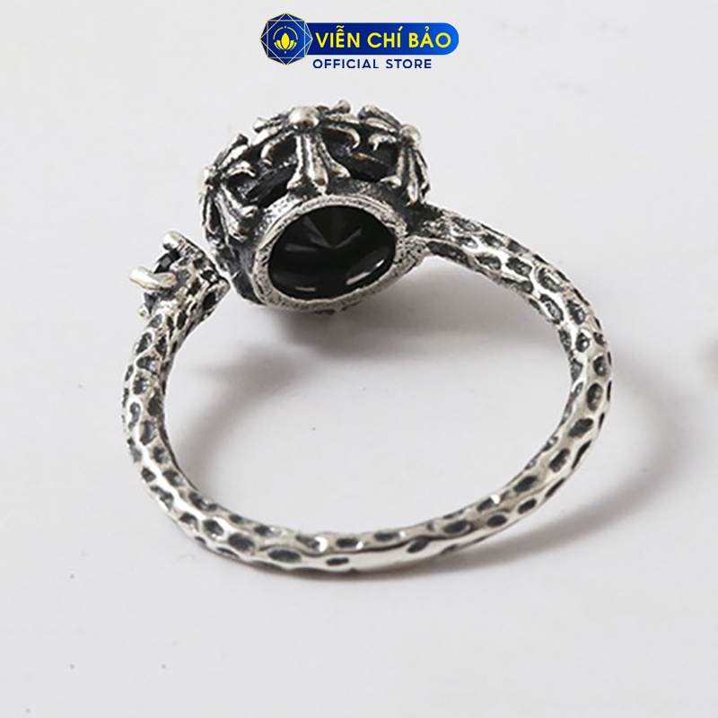 Nhẫn bạc nữ Chrome Hearts đá đen chất liệu bạc Thái S925 phong cách trẻ trung cá tính Viễn Chí Bảo N000321