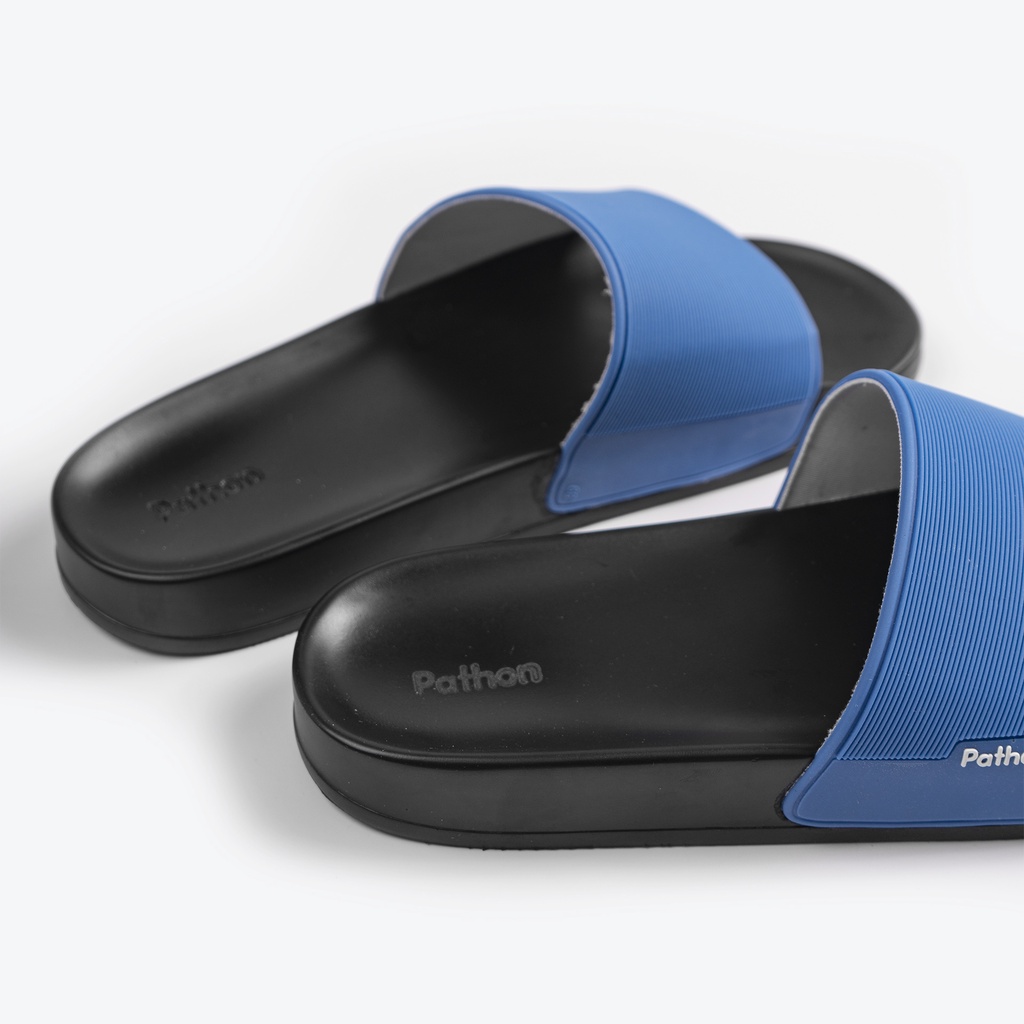 Dép nam nữ quai ngang slipper Pathon quai PVC và đế PU đen quai xanh dương SD25