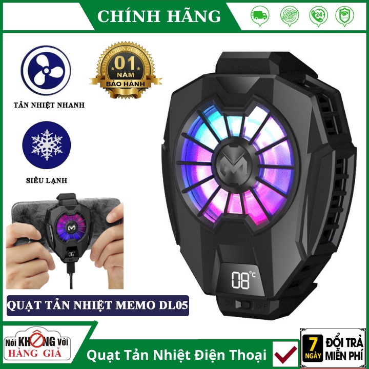 Quạt tản nhiệt điện thoại MEMO DL05 - Siêu lạnh, hiển thị nhiệt độ, LED RGB, Kẹp thu vào 2 chiều - làm mát bằng sò lạnh