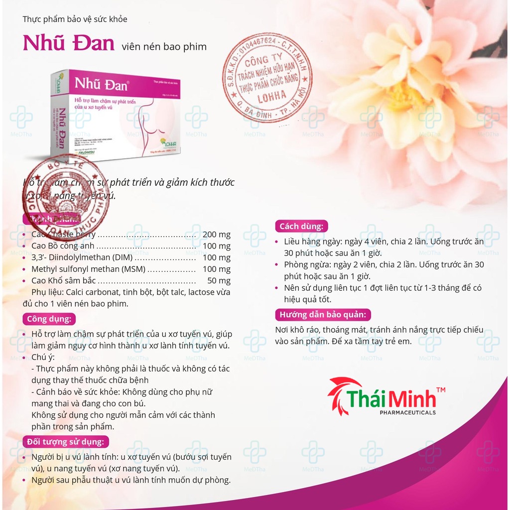 Nhũ Đan - Hỗ trợ và phòng ngừa tái phát u vú lành tính, làm chậm phát triển u xơ tuyến vú (Hộp 20 viên) [Chính hãng]