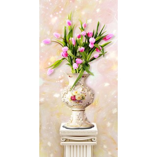 Tranh dán tường 3D bình hoa dán trang trí phòng khách phòng ngủ ( shop gửi kèm keo dán)