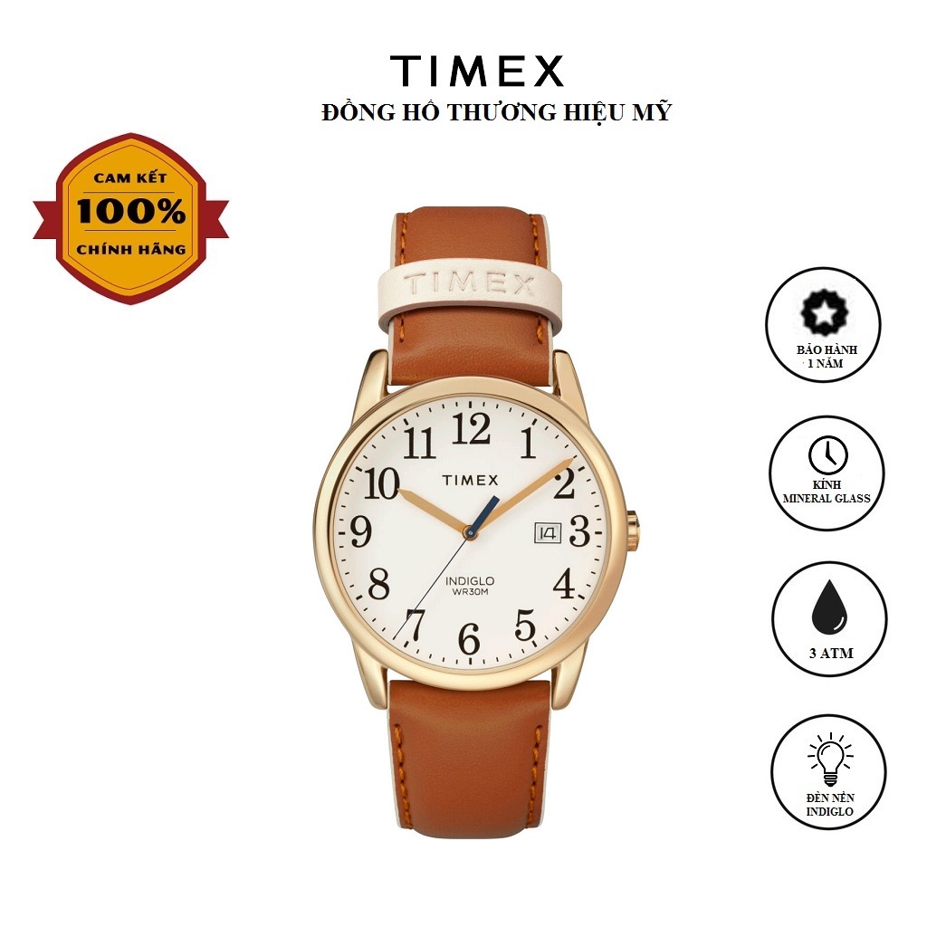 Đồng hồ Unisex Nam Nữ Timex EASY READER COLOR POP 38MM - TW2R62700 Dây Da - Chính Hãng