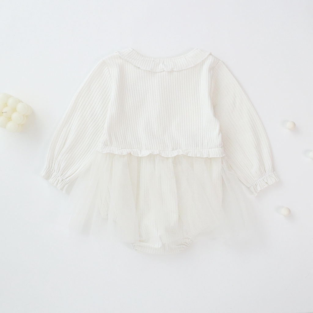 Bộ áo liền quần công chúa Sanlutoz tay dài vải tuyn cotton thời trang mùa Thu cho bé gái