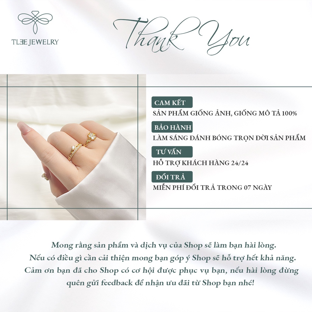 Nhẫn bạc nữ TLEE cỏ bốn lá mạ vàng 14k đính đá cao cấp NCJ A0135