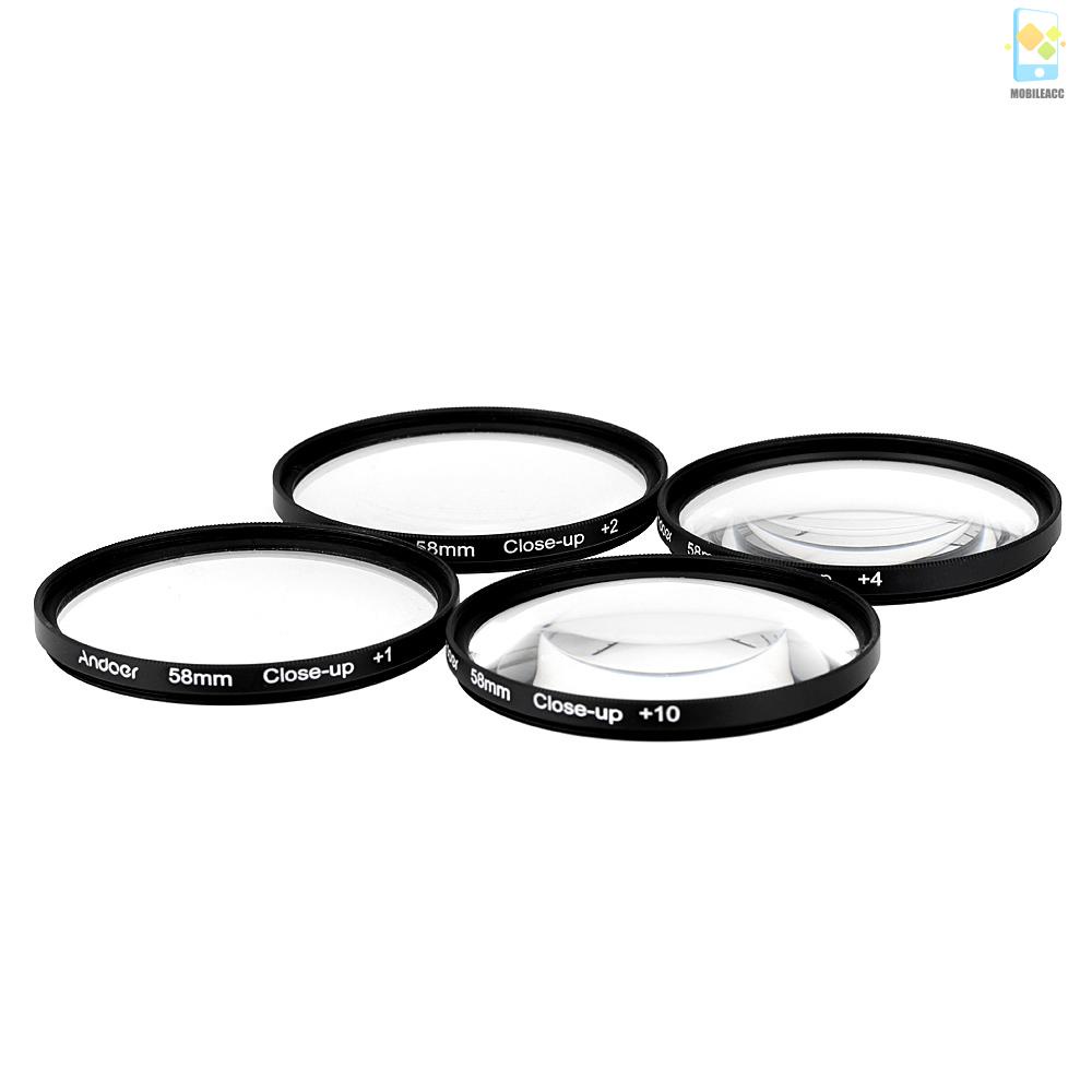 ANDOER Mới Bộ Lọc Đường Kính 58mm + 1 + 2 + 4 + 10 Kèm Túi Đựng Cho Rebel T5I T4I Eos 1100d 650d 600d Dslrs