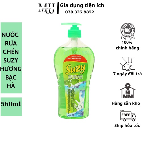 [ CHÍNH HÃNG] Nước rửa chén Suzy hương Bạc Hà 560g- thành phần HỮU CƠ, chất lượng NHẬT BẢN