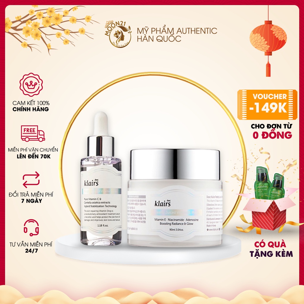 Bộ dưỡng trắng da mờ thâm Dear Klairs Duo Vitamin C - Vitamin E Fullsize Auth Hàn Quốc