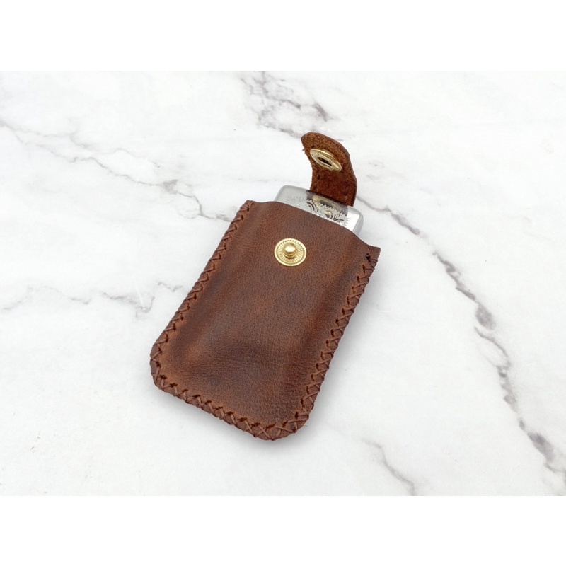 Bao Da Zippo Slim Handmade Màu Nâu { Da Bò Sáp 100% )