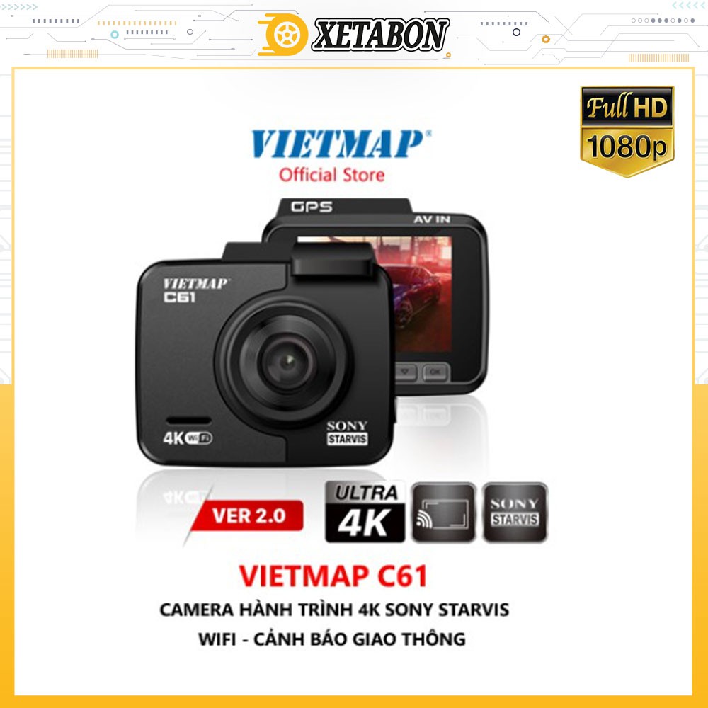 VIETMAP C61 (Clear Stock) - Camera hành trình 4K Cảnh Báo Giao Thông Giọng Nói, Quay Phim FULL HD + Th